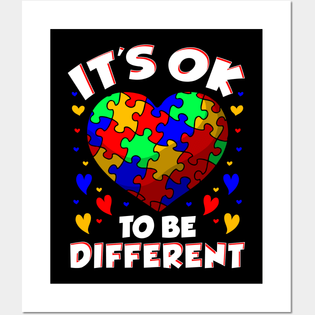 It's OK To Be Different Autism Awareness Heart Wall Art by theperfectpresents